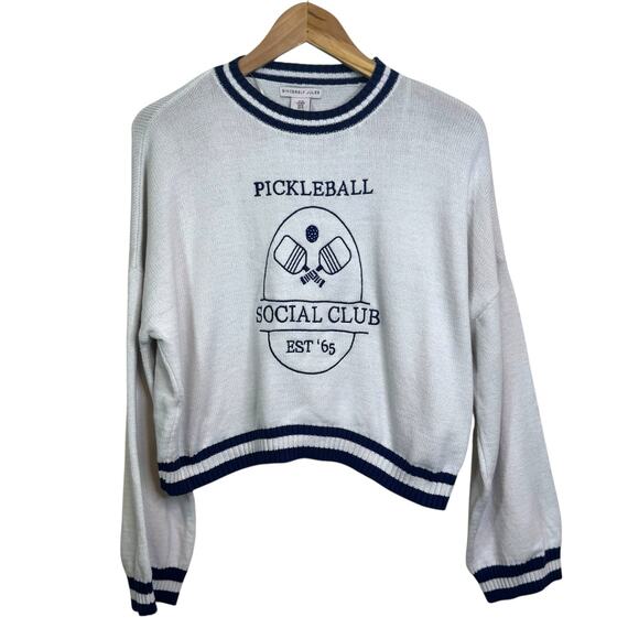 Sincerely Jules Pickleball Social Club Size Medium Pullover Cropped Sweater - Picture 2 of 7